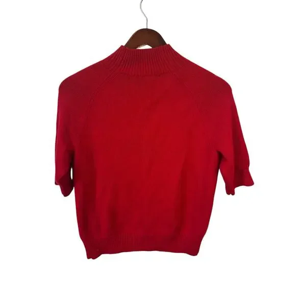 THEORY Jodi B. Cashmere Sweater Mock Neck Red Size Large Half Sleeves Minimalist - Picture 5 of 7